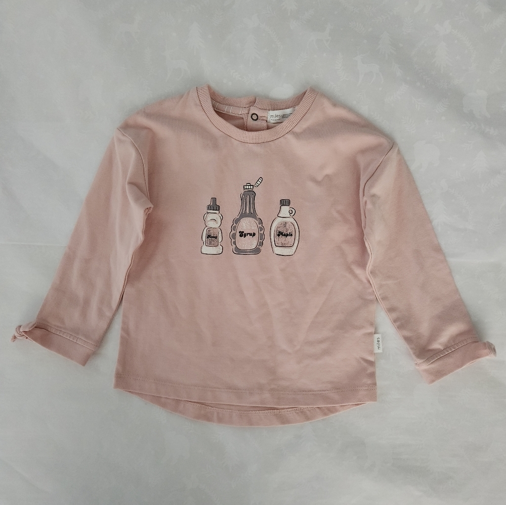 💕🍯NWOT Miles baby long sleeve tee shirt baby girl pink syrup honey maple 24 m